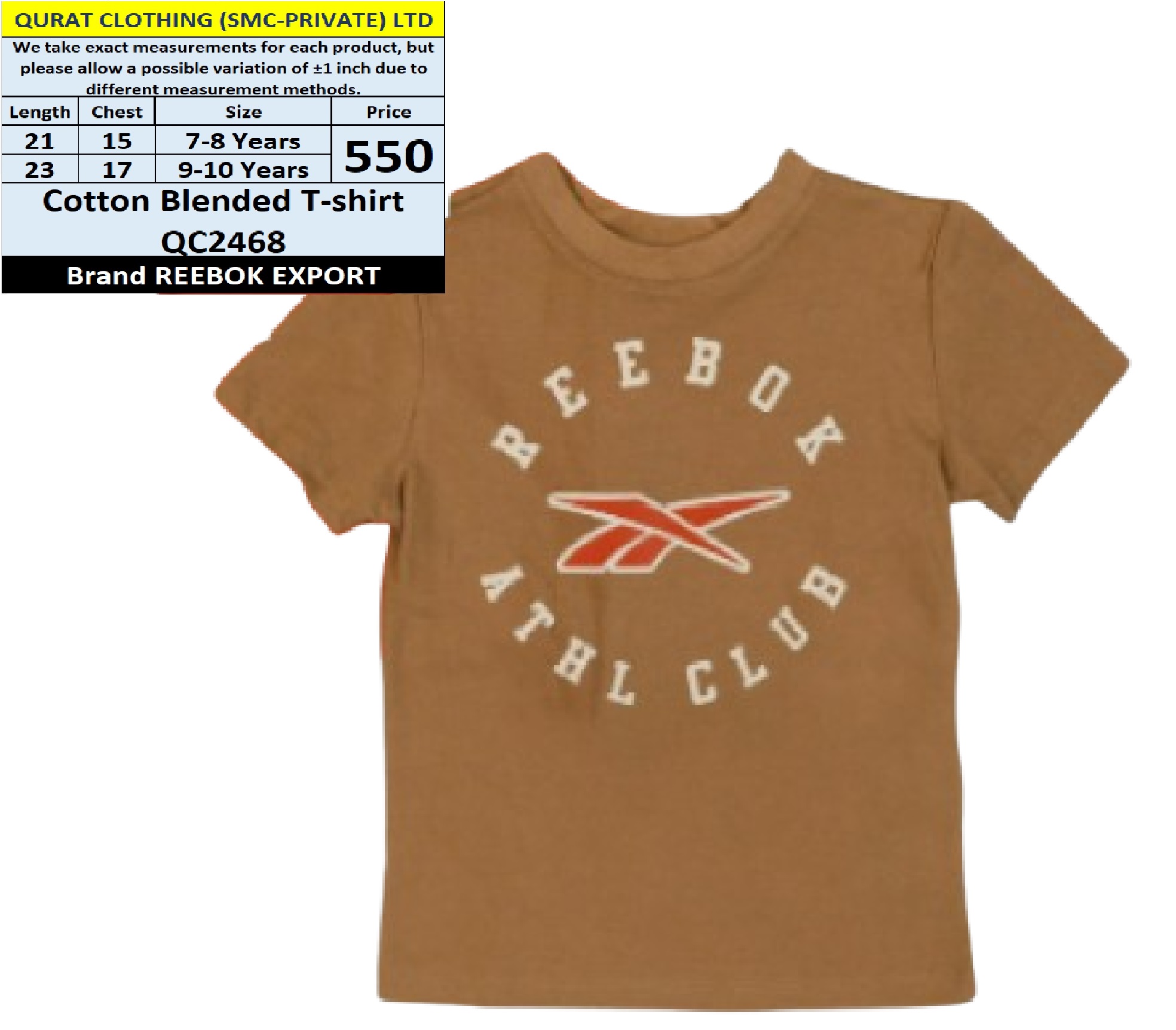 Reebok Brand Cotton Blended T-shirt QC2468 Export Product