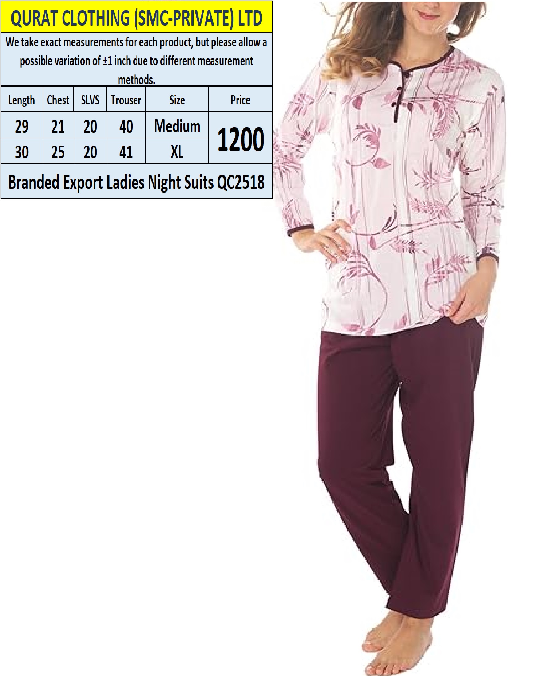 Branded Export Ladies Night Suits QC2518