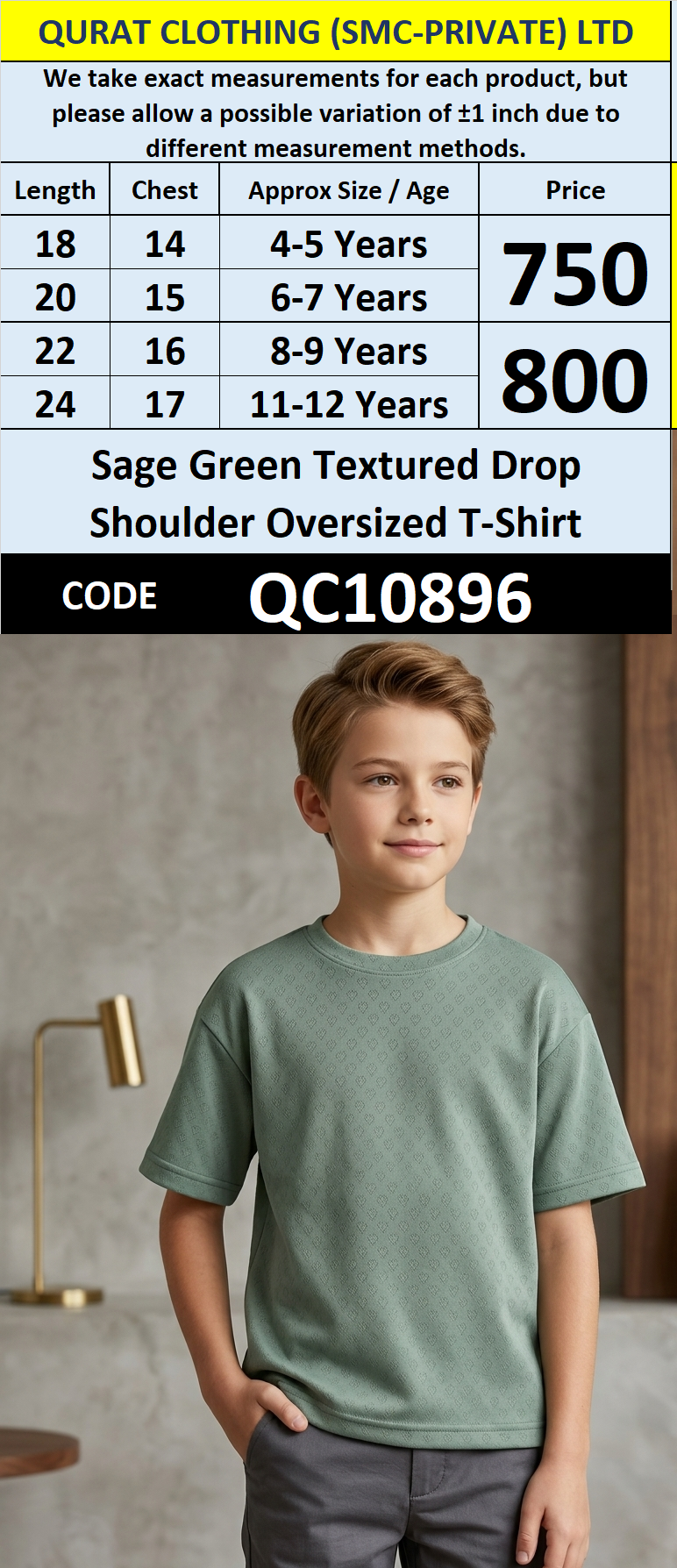 Sage Green Textured Drop Shoulder Oversized T-Shirt QC10896
