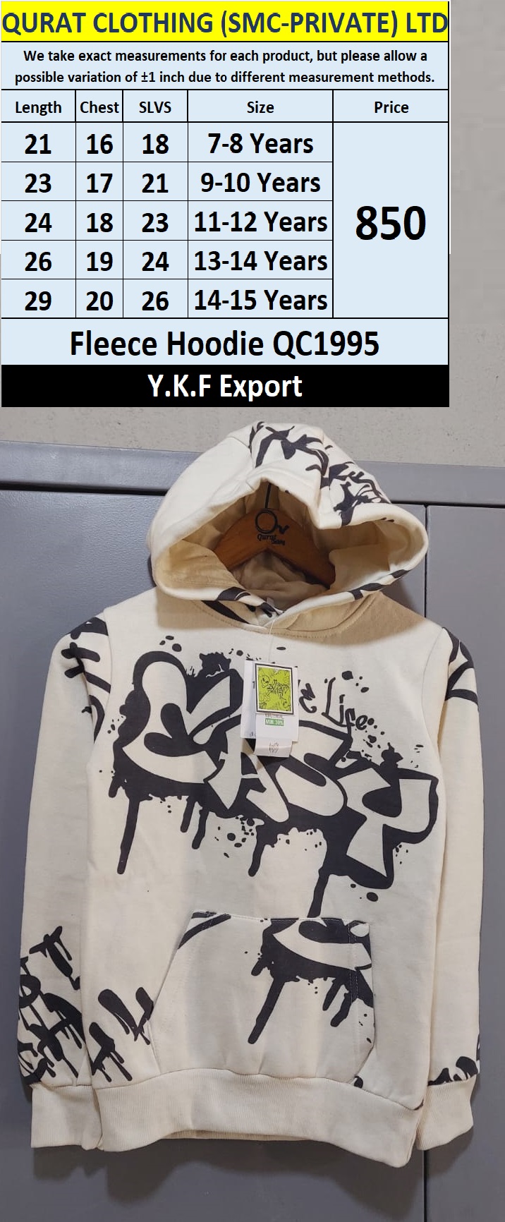 YKF Brand Fleece Hoodie QC1995 Export 