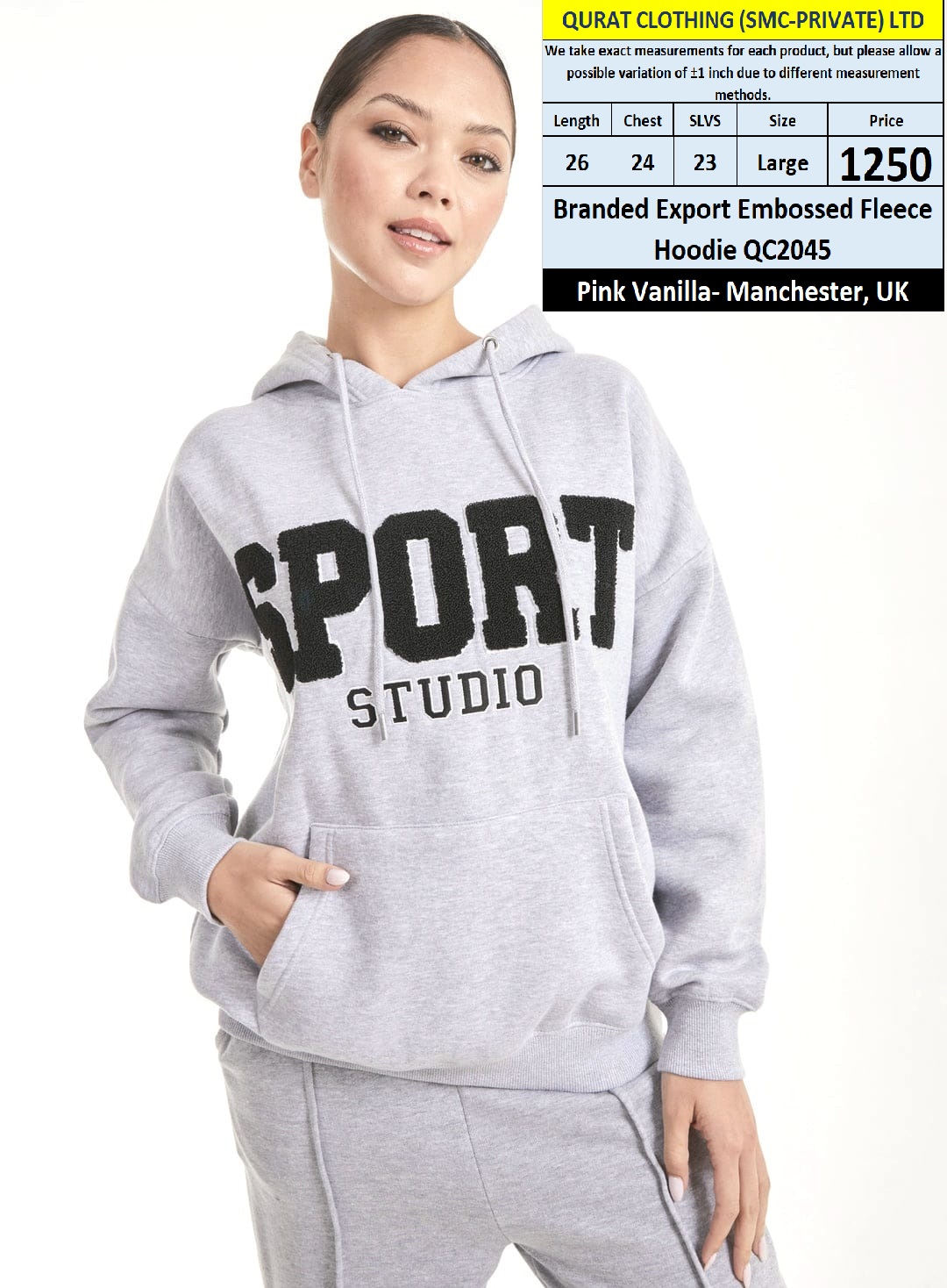 Pink Vanilla Branded Fleece Embossed Hoodie QC2045 Export Manchester, UK