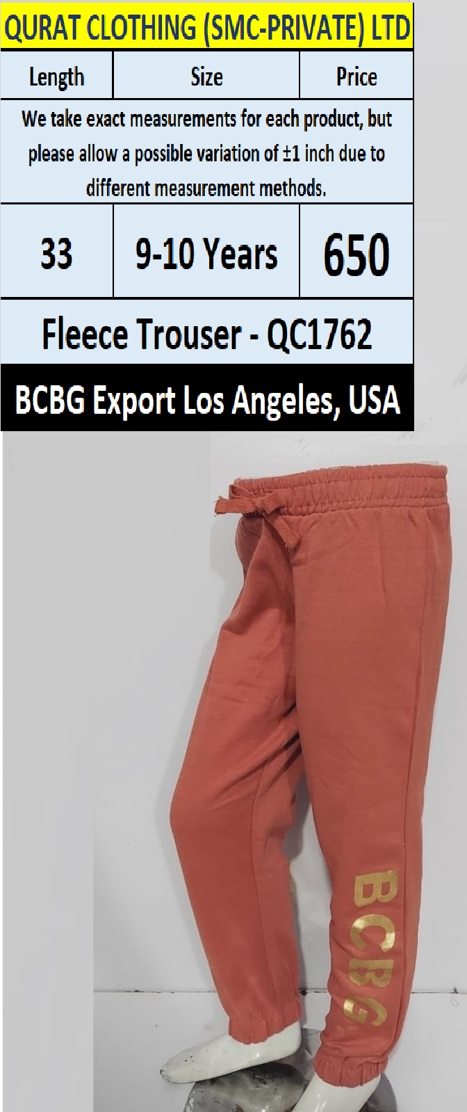 BCBG Brand Fleece Trouser QC1762 Export Los Angeles - USA | Qurat Clothing
