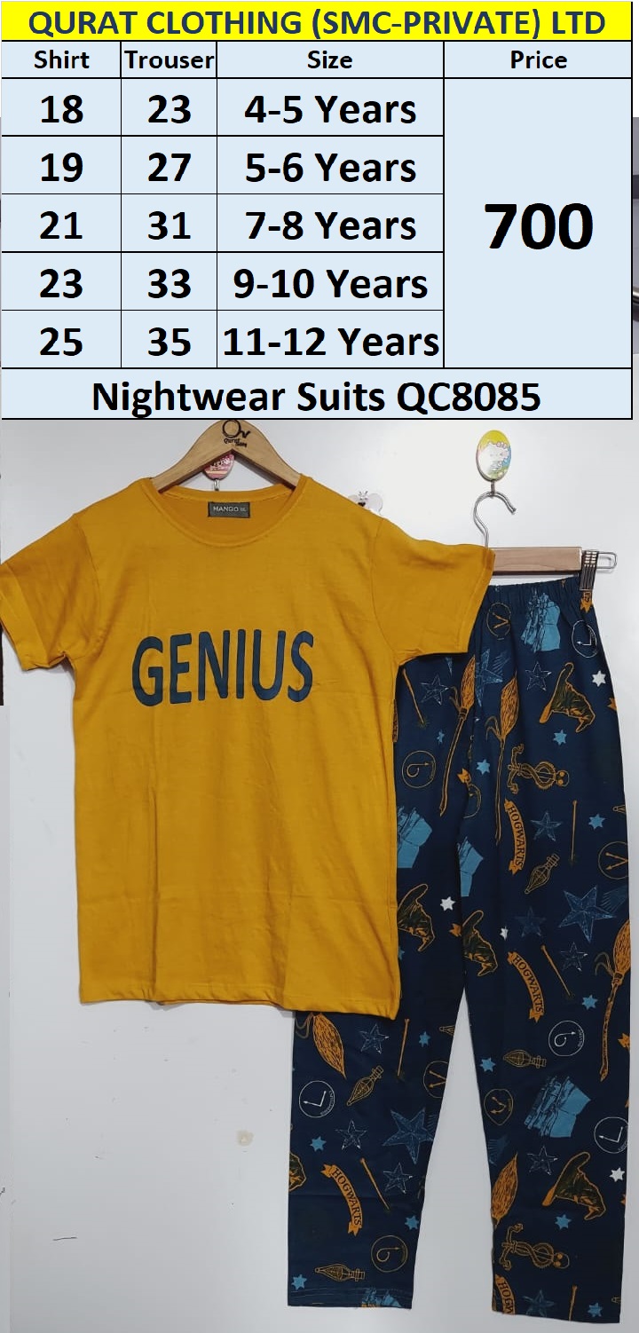 Mustard Genius Print Kids Nightwear Suit QC8085