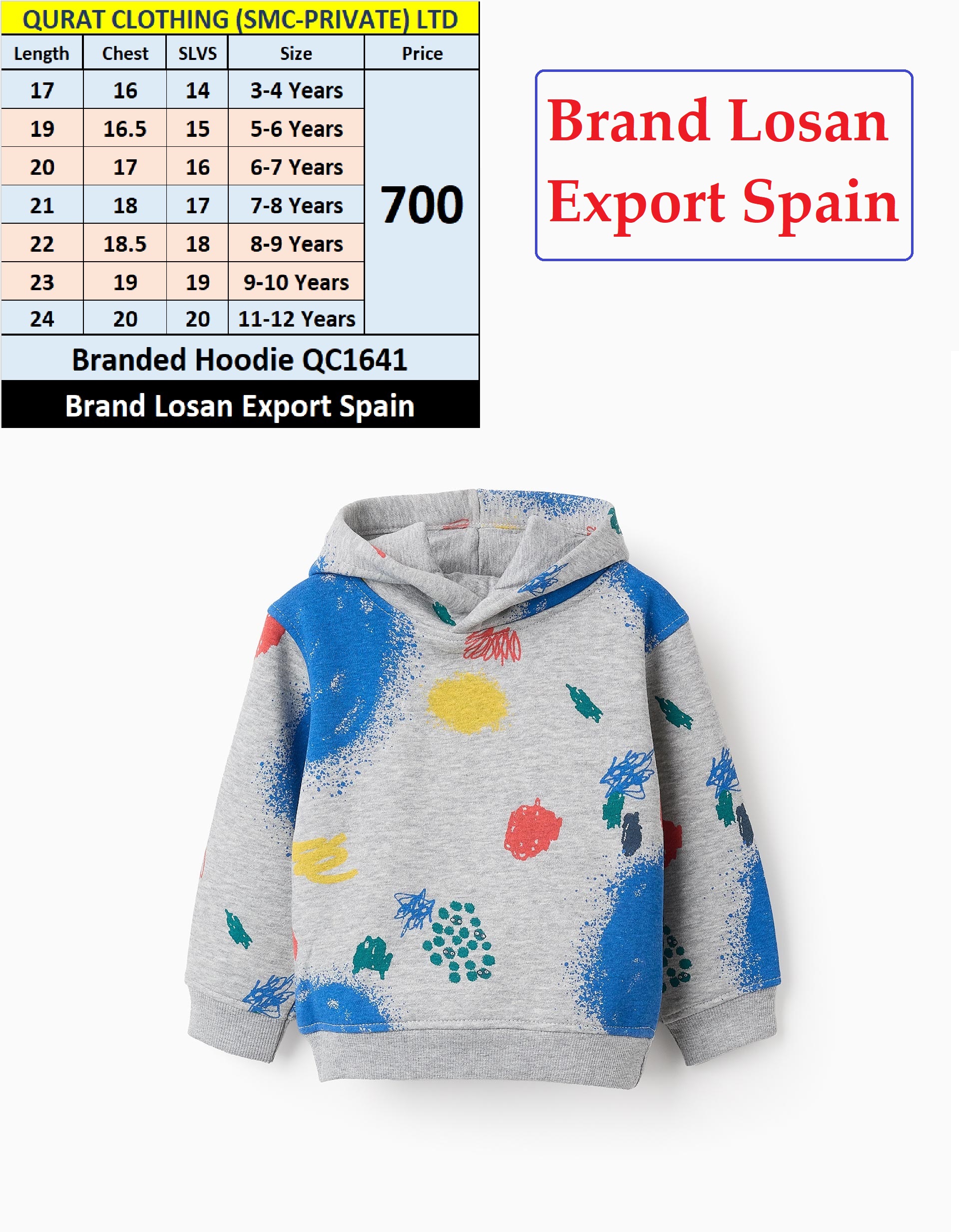 Losan Brand Stylish Hoodie QC1641 Export Spain