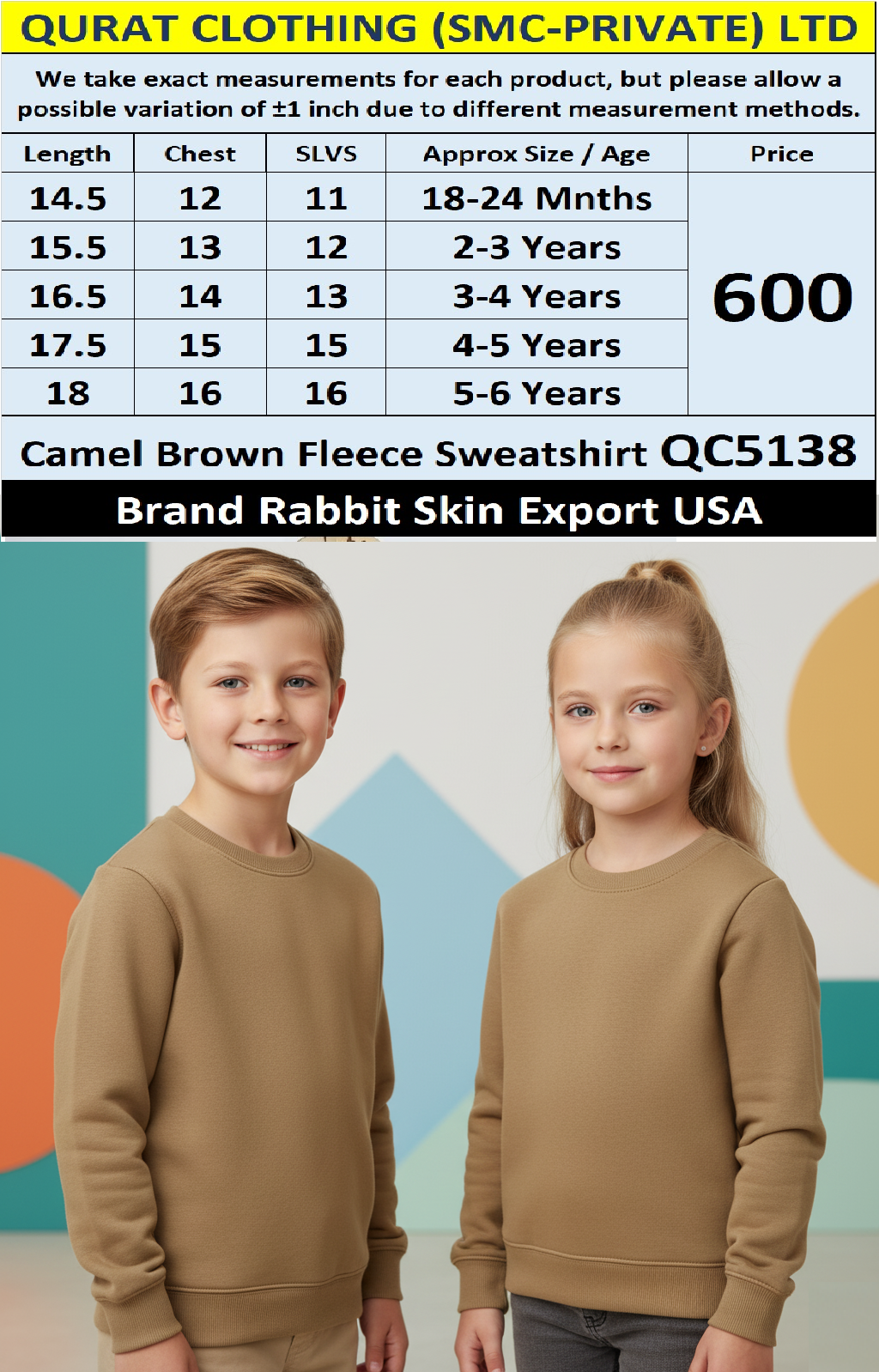 Rabbit Skin Brand Camel Brown Fleece Sweatshirt QC5138 – Export USA