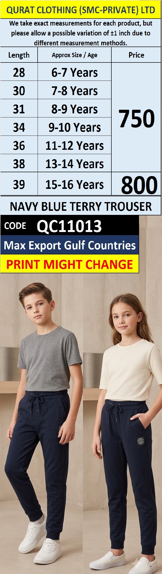 Navy Blue Terry Trouser – QC11013 – Max Export Gulf Countries