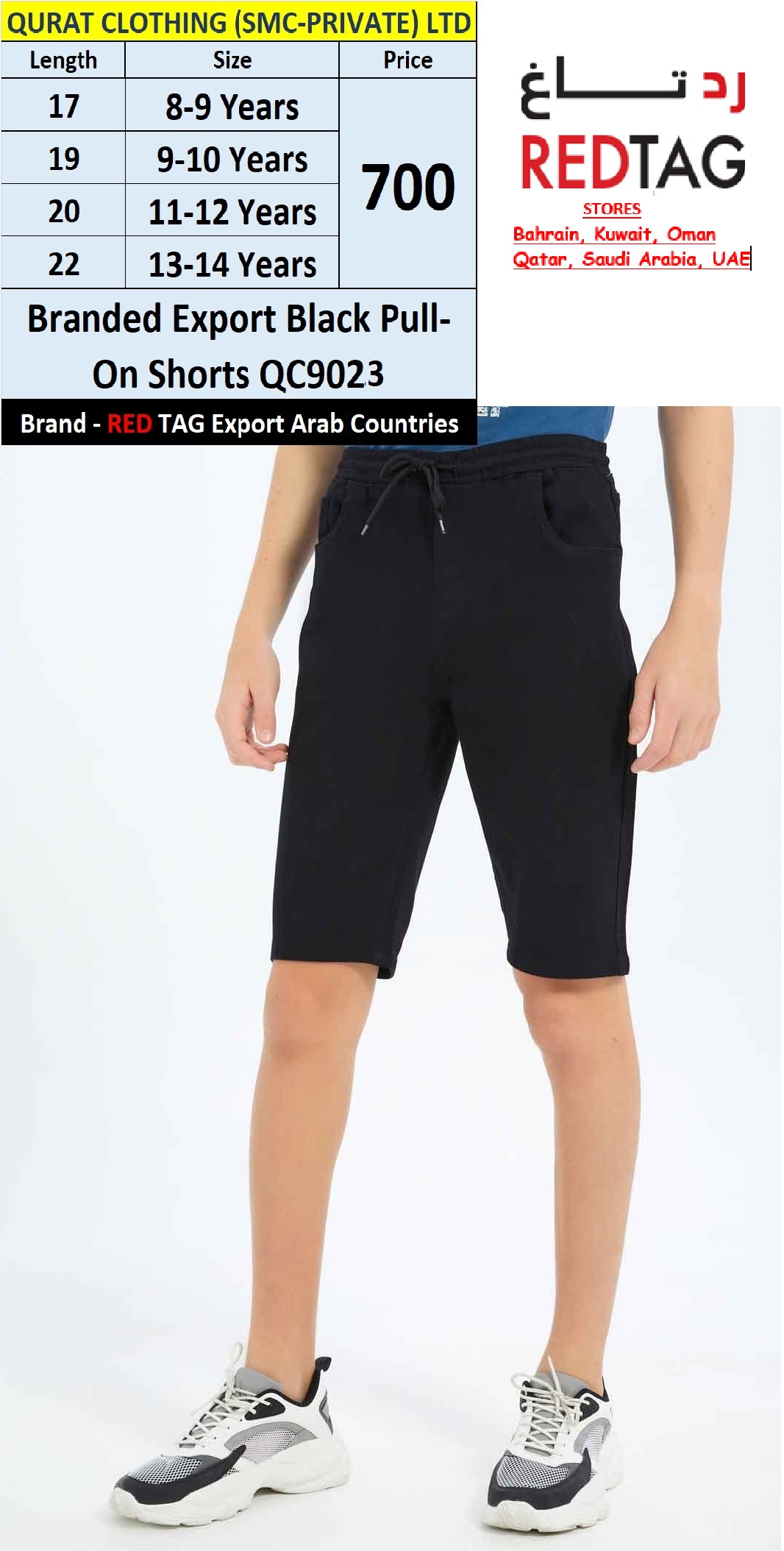 RED TAG Brand Black Pull-On Shorts QC9023 Export Arab Countries