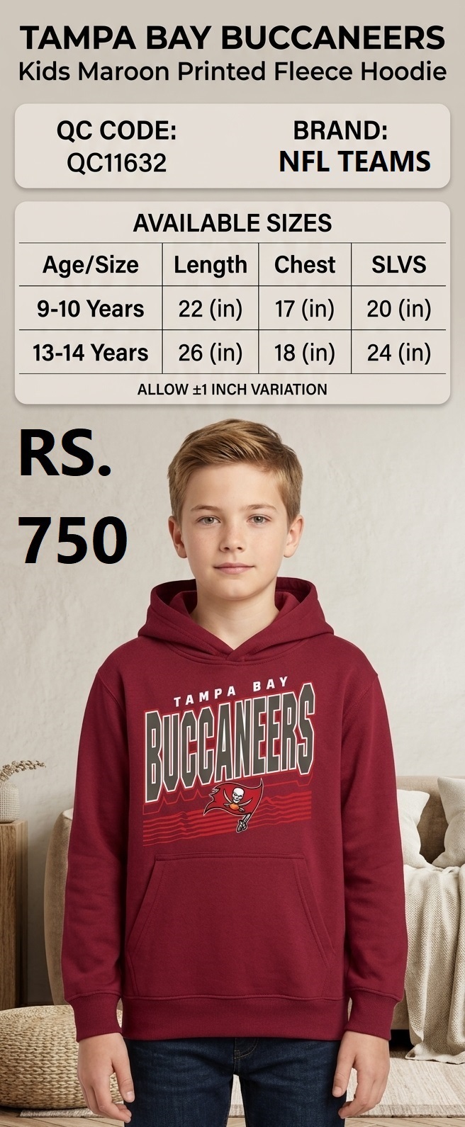 Tampa Bay Buccaneers Kids Maroon Printed Fleece Hoodie – QC11632