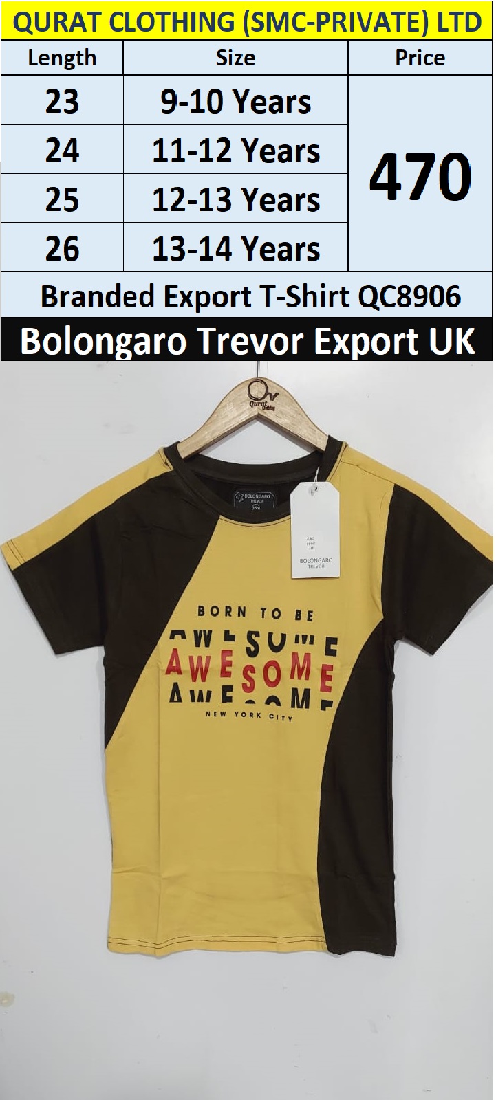 Bolongaro Trevor Branded T-Shirt QC8906 Export United Kingdom