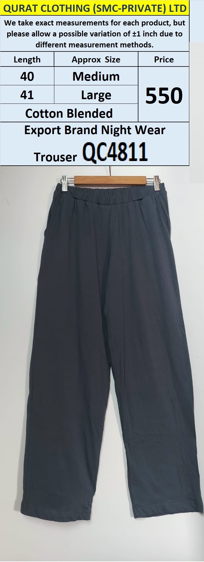 Cotton Blended Export Brand Night Wear Trouser QC4811