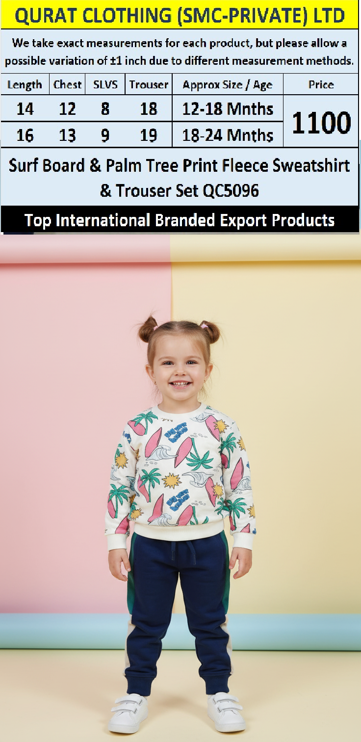 Surf Board & Palm Tree Print Fleece Sweatshirt & Trouser Set QC5096 – Top International Branded Export Product