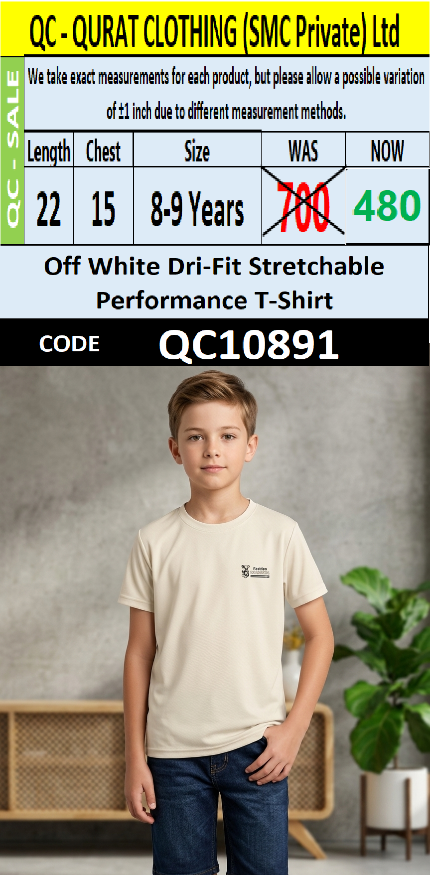 Off White Dri-Fit Stretchable Performance T-Shirt QC10891