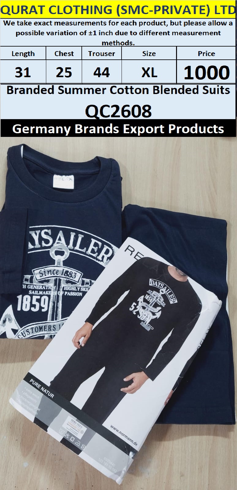 International Brands Summer Cotton Blended Suits Export Germany QC2608