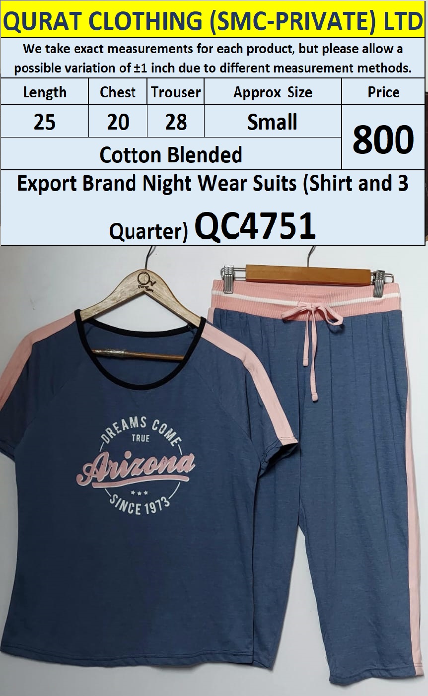 Cotton Blended Export Brand Night Suit QC4751