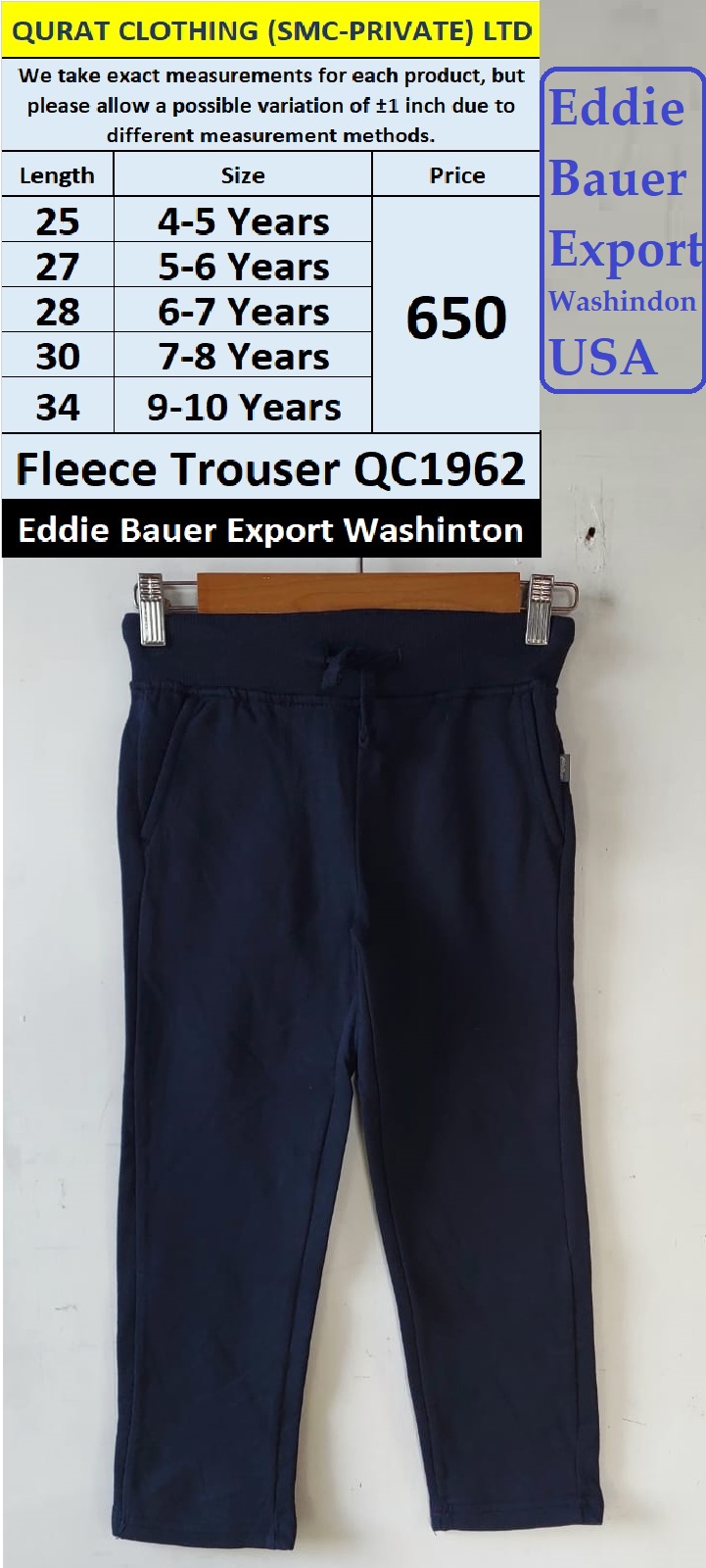Eddie Bauer Fleece Trouser QC1962 Export Washinton - USA
