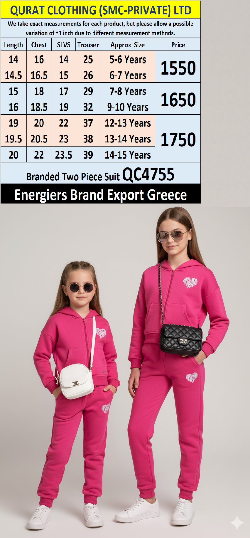Energiers Brand Inspire Pink Two-Piece Suit QC4755 Export Greece 