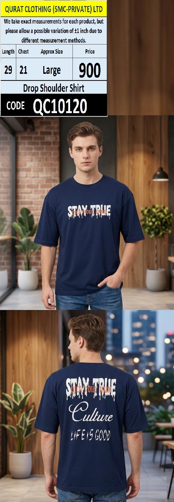 Stay True Culture Life Is Good Drop Shoulder Shirt – Navy Blue Cotton T-Shirt QC10120