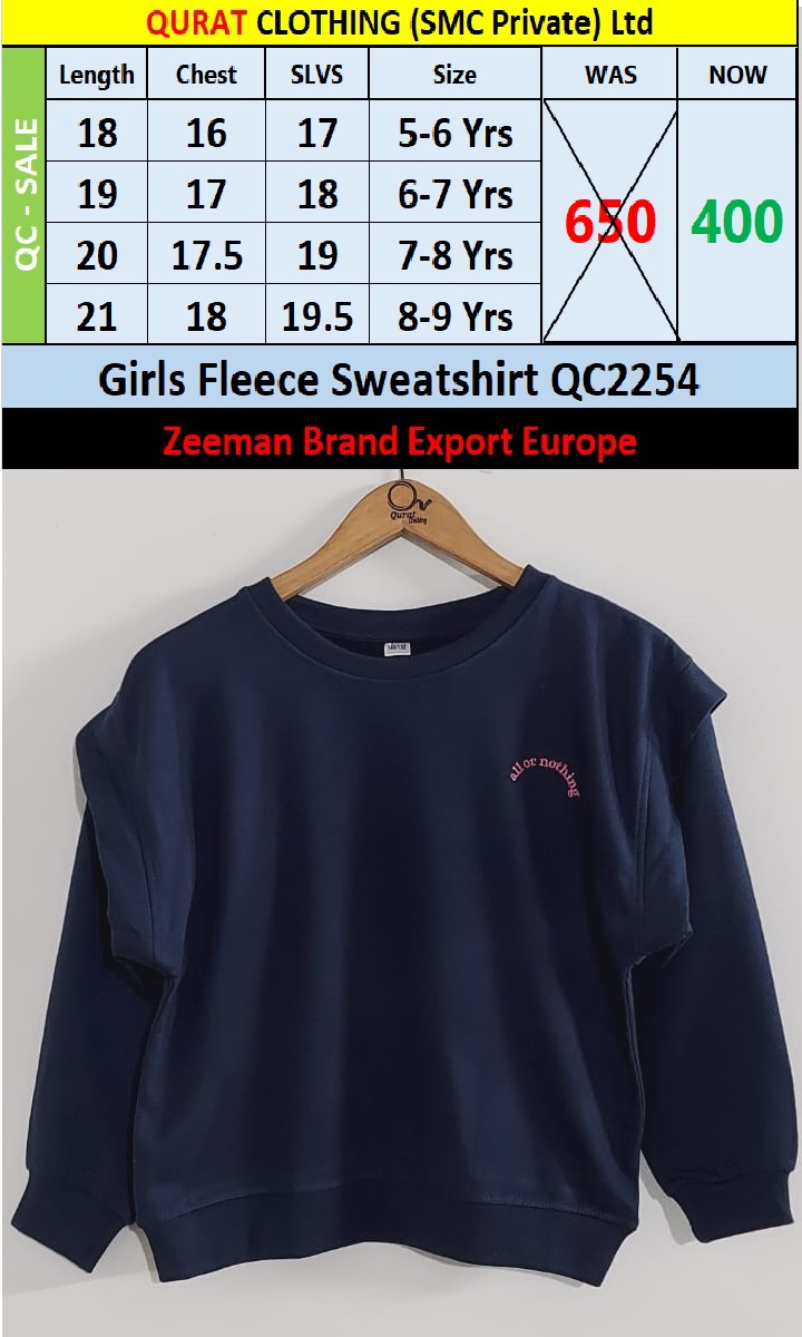Zeeman Brand Girls Fleece Sweatshirt QC2254 Export Europe 