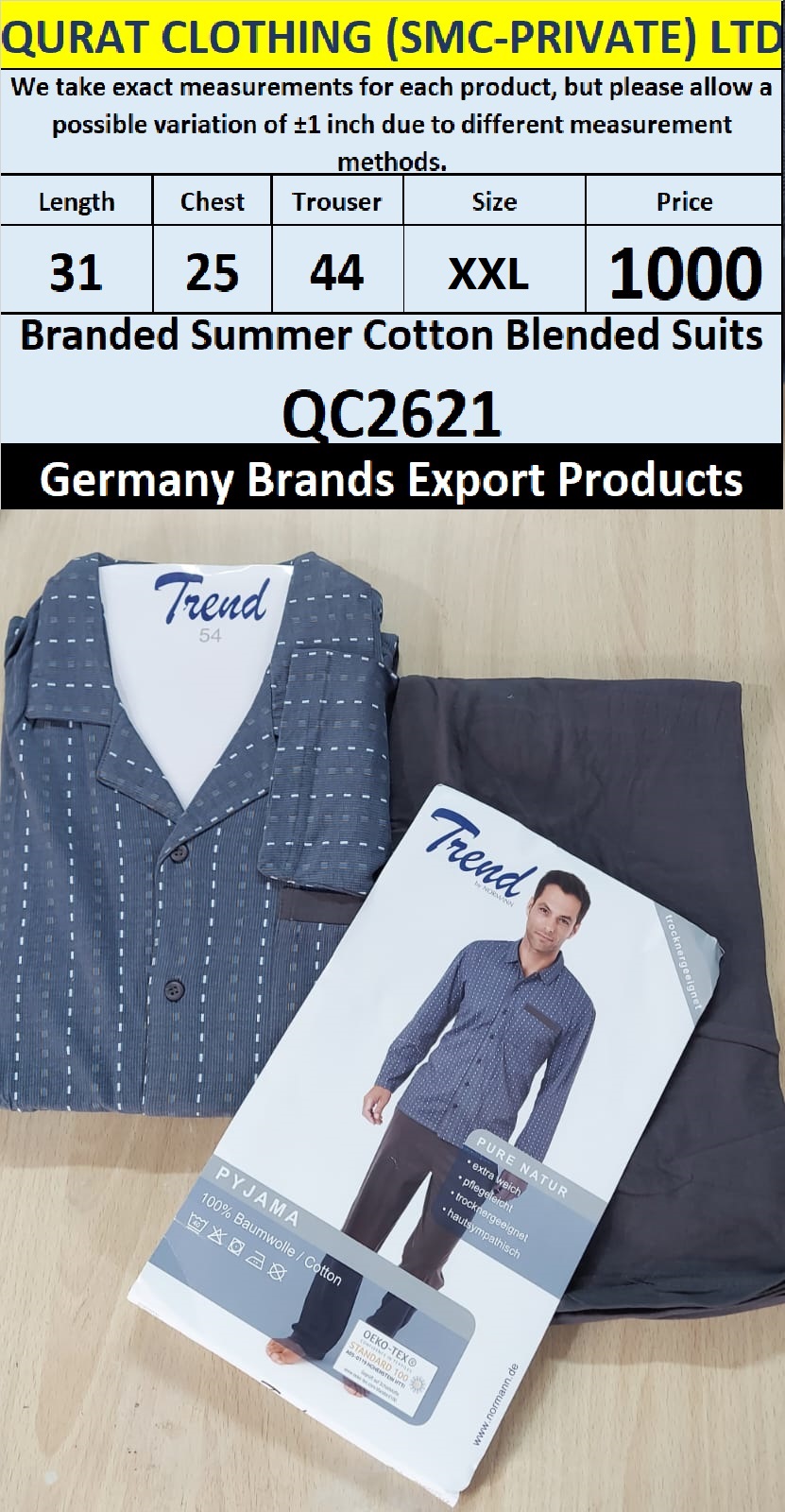 International Brands Summer Cotton Blended Suits Export Germany QC2621