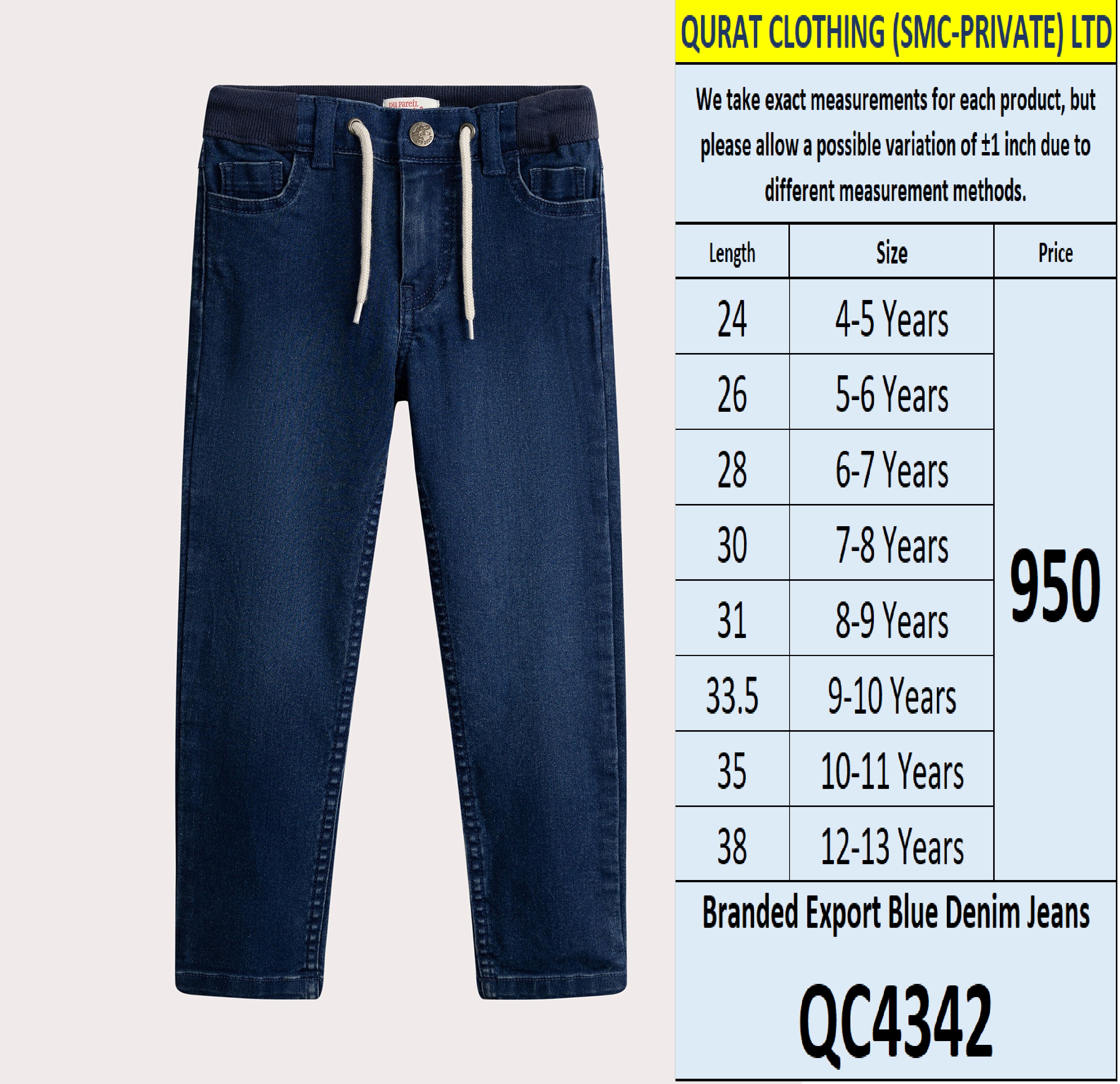 Branded Export Blue Denim Jeans QC4342 