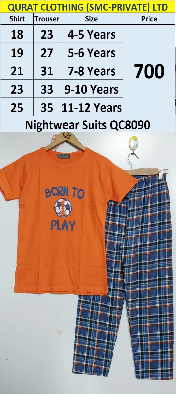 Orange Born to Play Print Kids Nightwear Suits QC8090