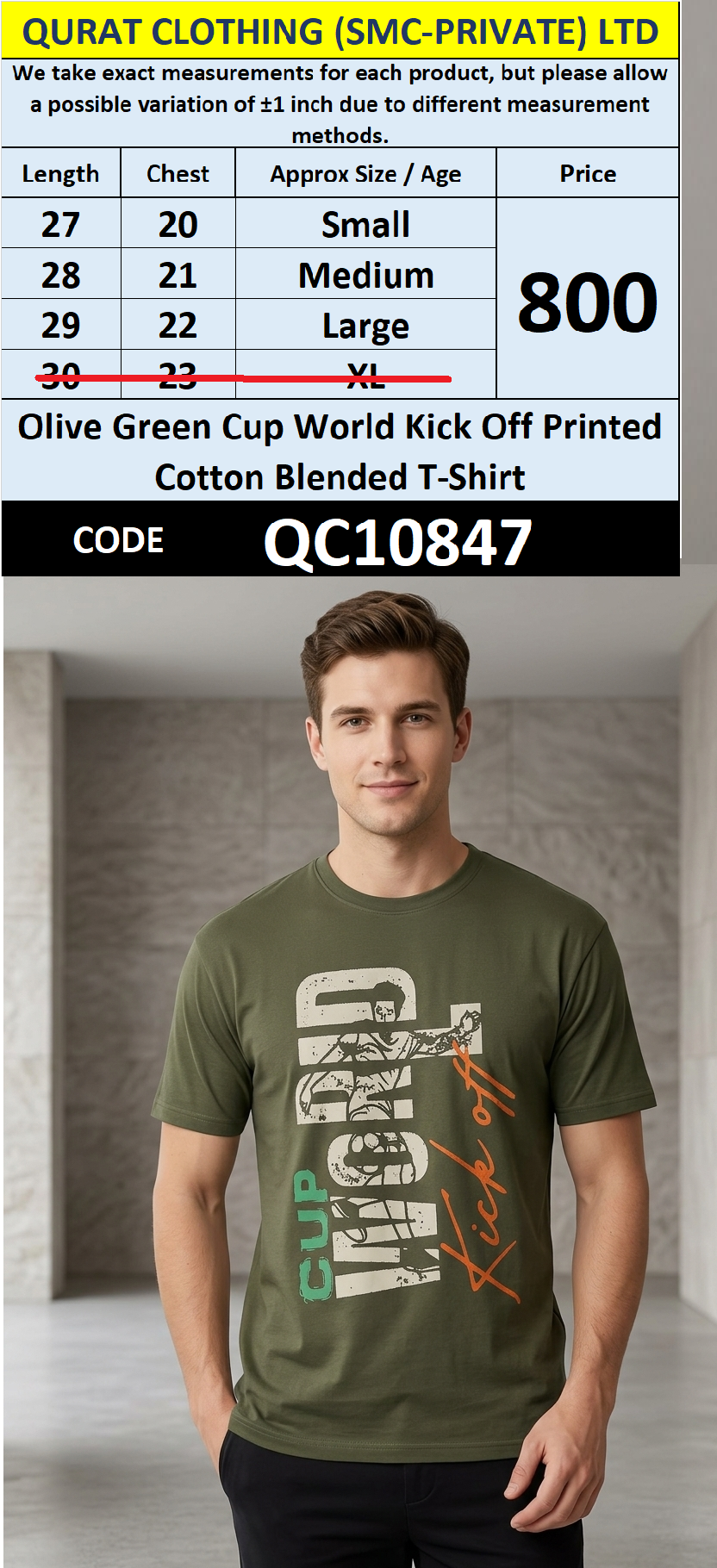 Olive Green Cup World Kick Off Printed Cotton Blended T-Shirt – QC10847