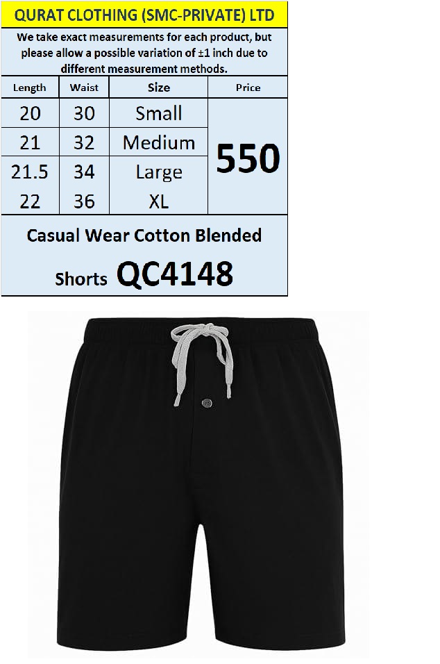 Black Casual Wear Cotton Blended Shorts QC4148