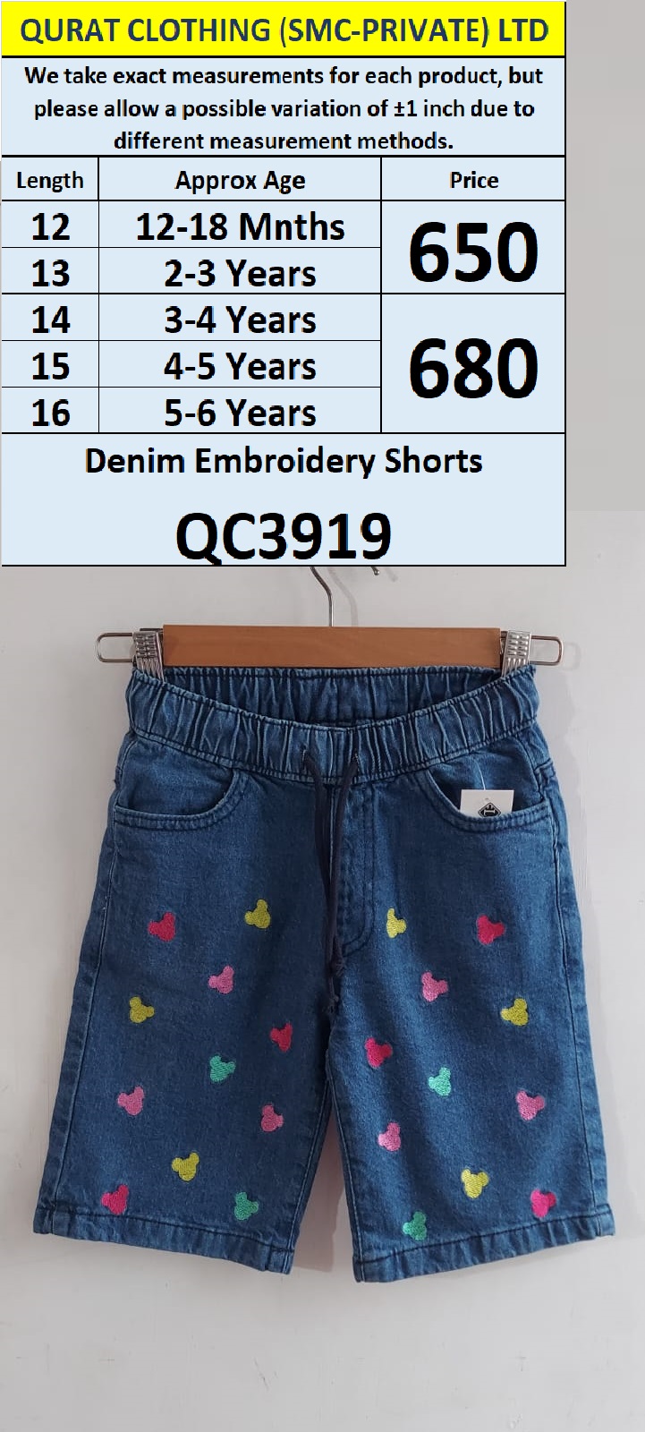 Denim Embroidery Shorts QC3919