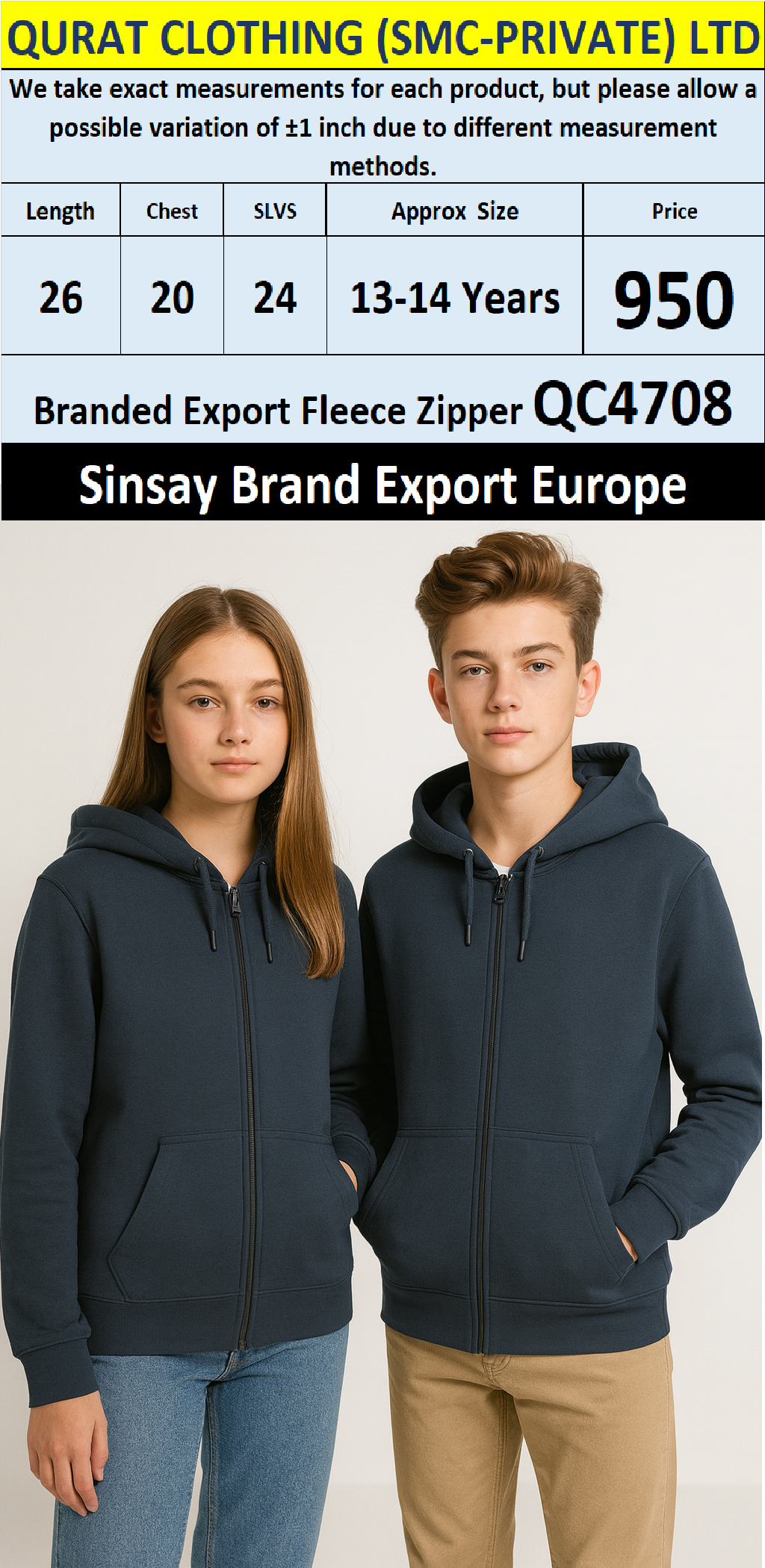 Sinsay Brand Fleece Zipper QC4708 Export Europe