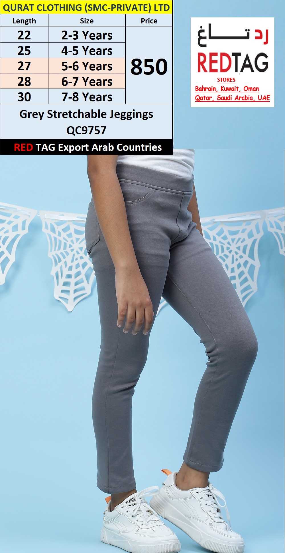 RED TAG Brand Grey Stylish Stretchable Jeggings QC9757 Export Arab Countries - QC9757