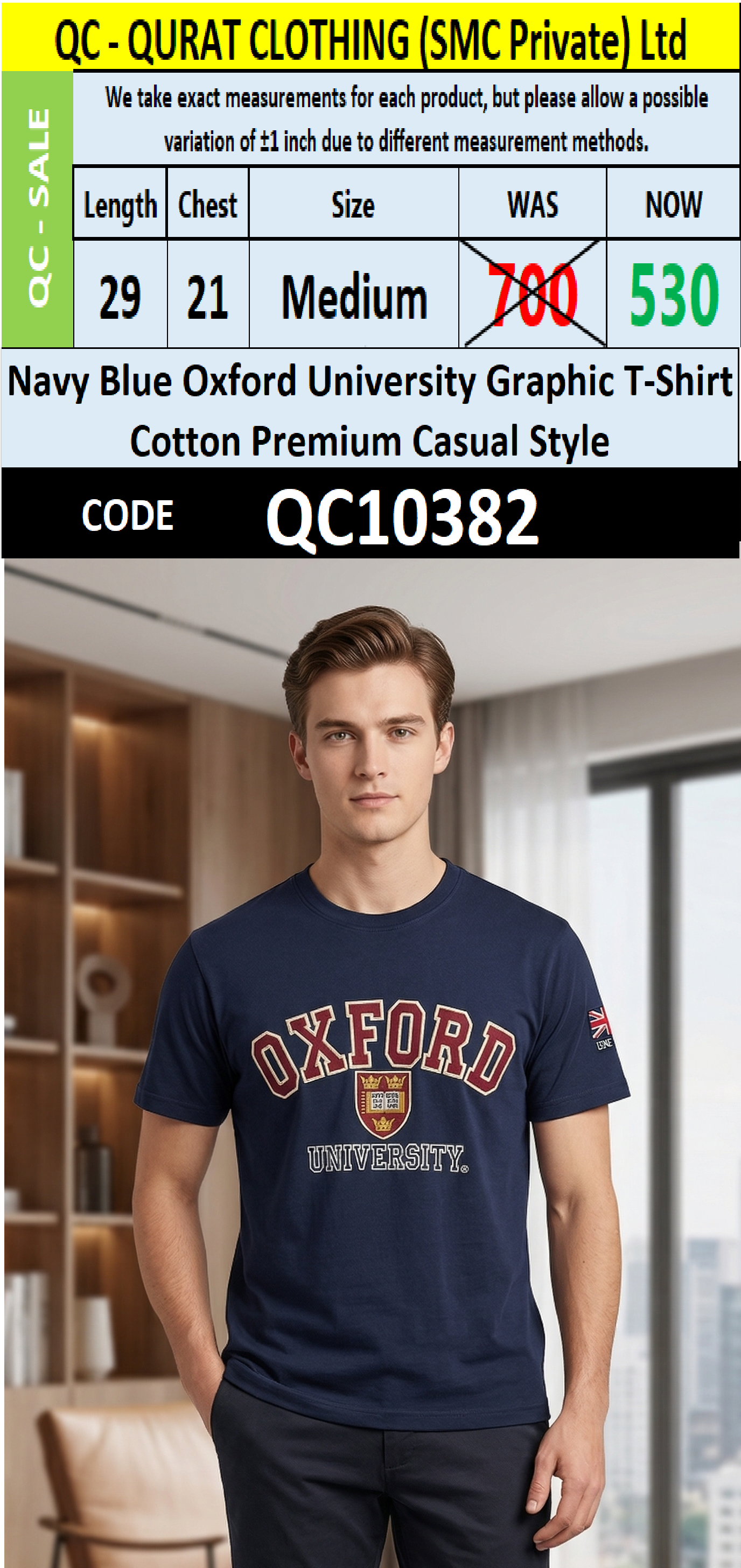 Navy Blue Oxford University Graphic T-Shirt Cotton Premium Casual Style – QC10382