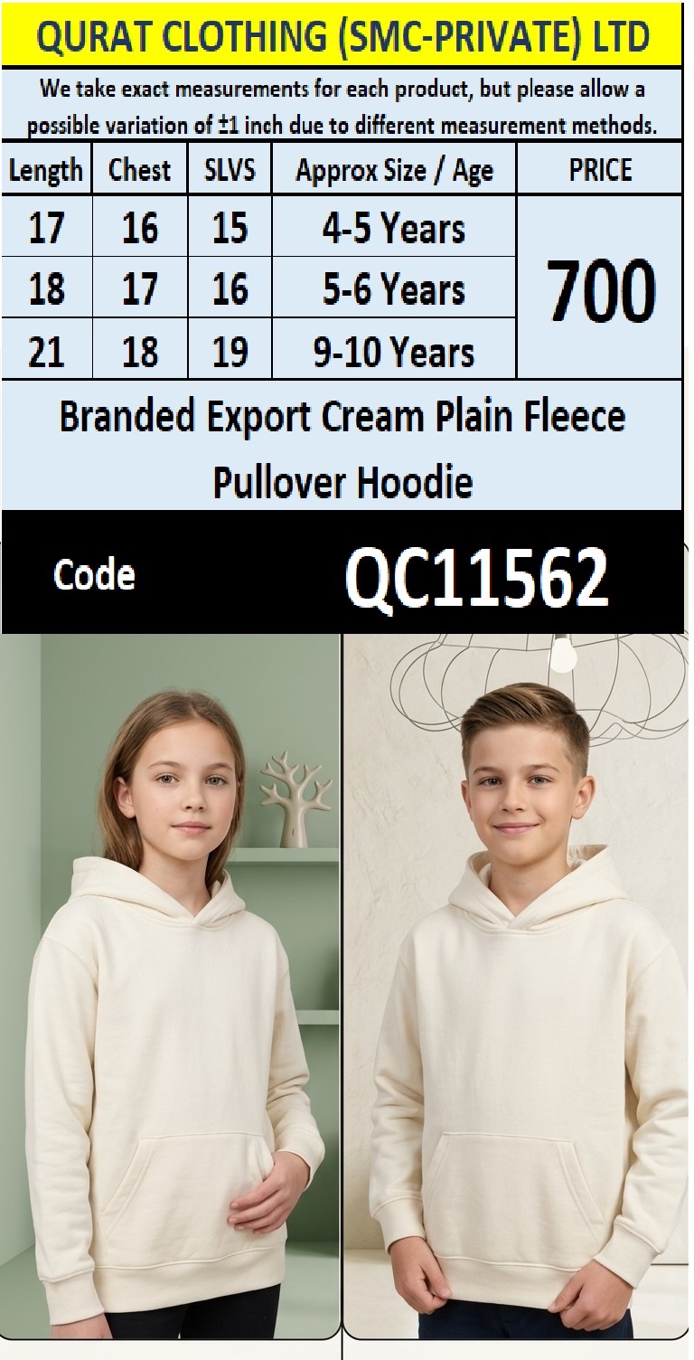 Branded Export Cream Plain Fleece Pullover Hoodie – Pacific & Co Export North America – QC11562