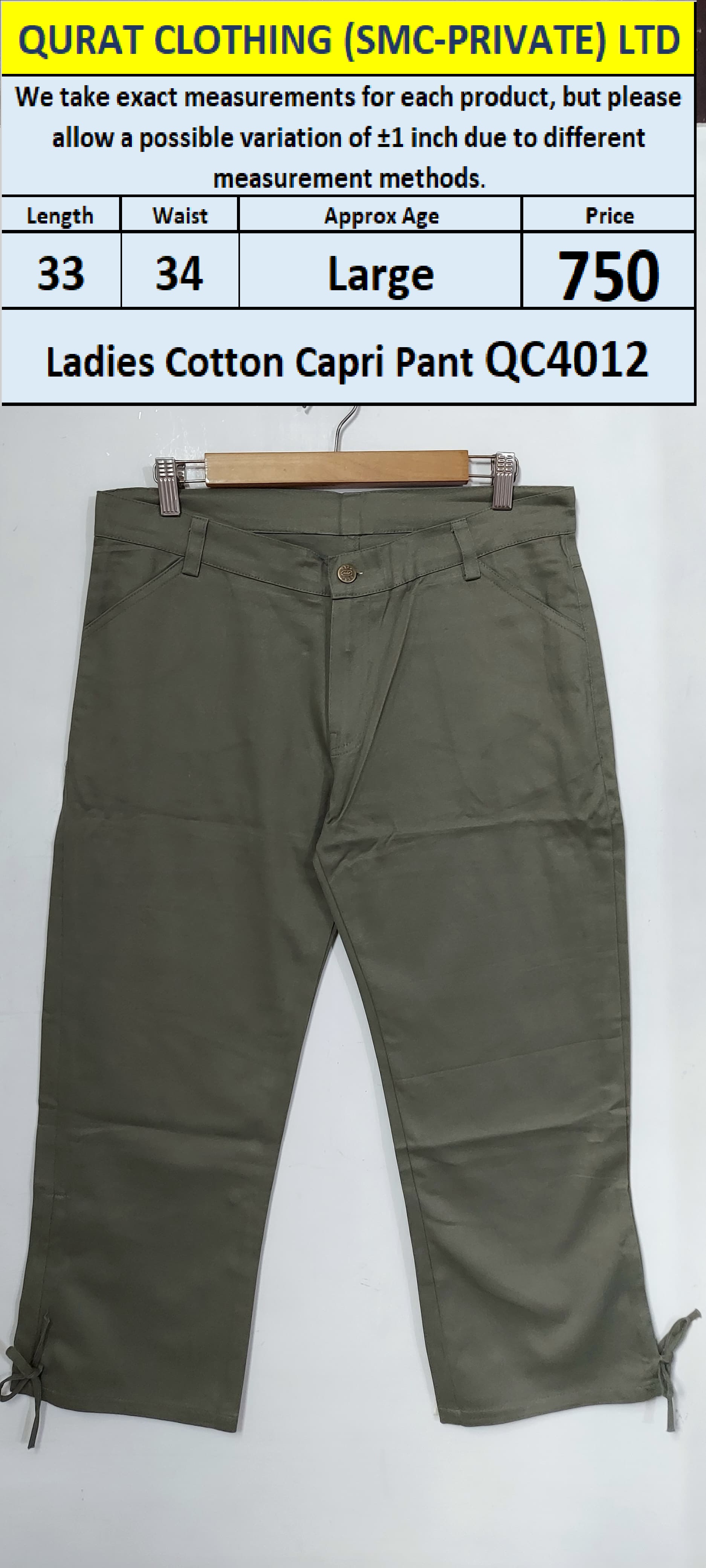 Ladies Cotton Capri Pant QC4012