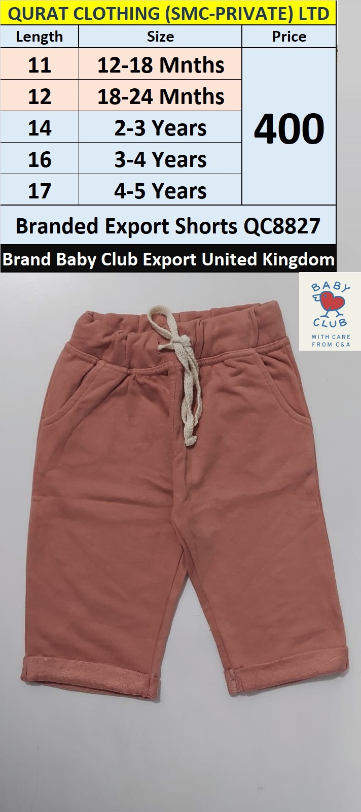 Baby Club Brand Export Shorts QC8827 Export United Kingdom