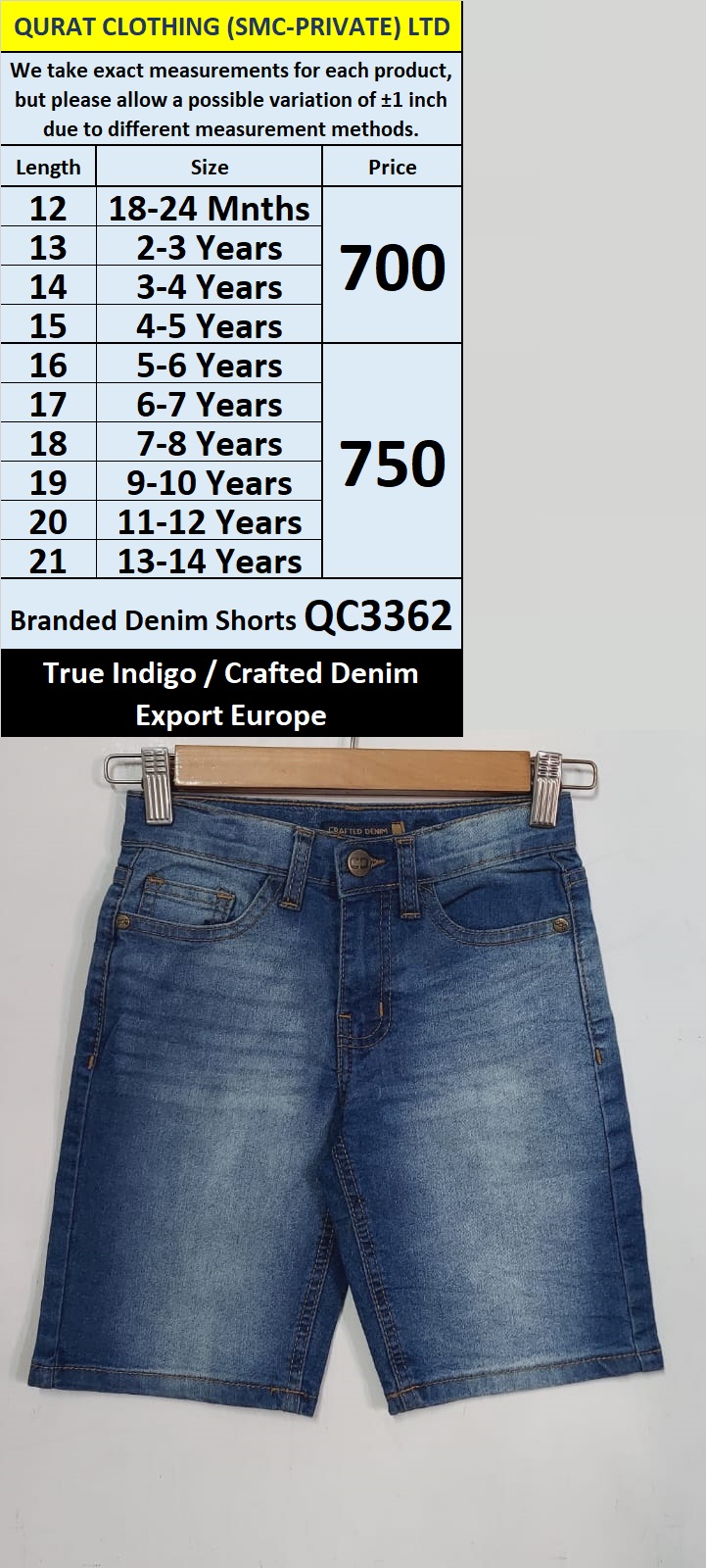 Branded Denim Shorts QC3362 Export Europe