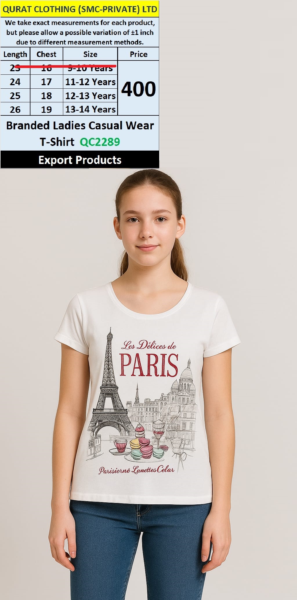 Branded Ladies Casual Wear T-shirt QC2289 - Export Product 