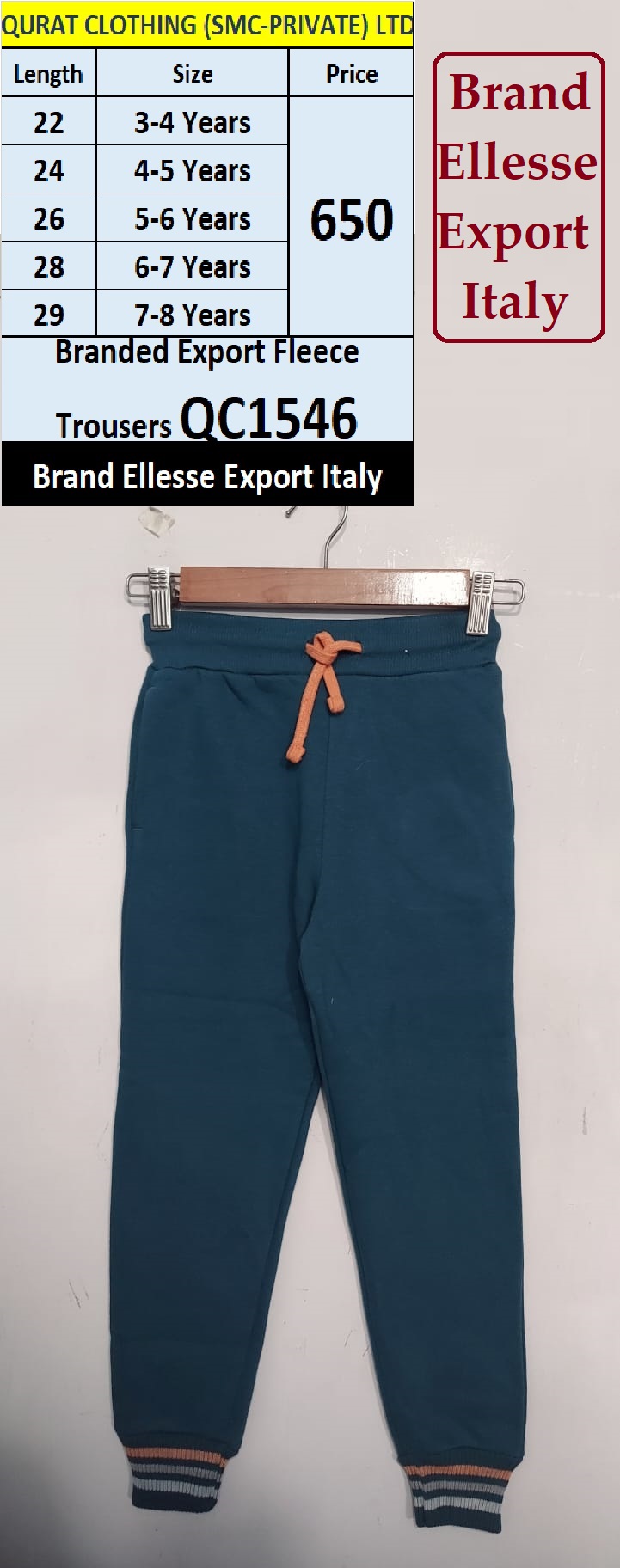 Ellesse Brand Export Fleece Trouser QC1546 Export Italy
