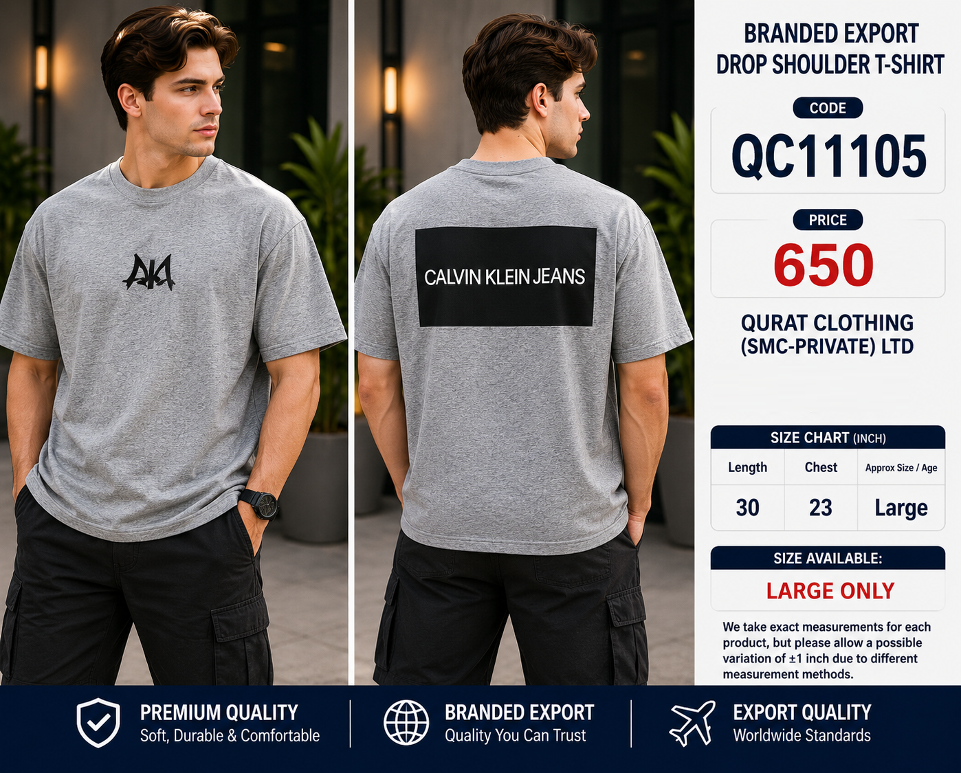 BRANDED EXPORT DROP SHOULDER T-SHIRT QC11105 – Calvin Klein Jeans Export | QC11105