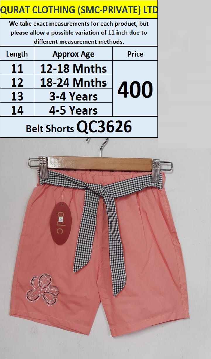 Girls Pink Belt Shorts QC3626