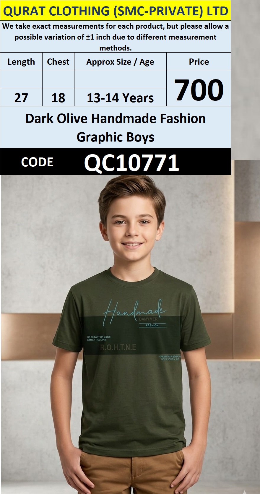 Dark Olive Handmade Fashion Graphic Boys T-Shirt QC10771