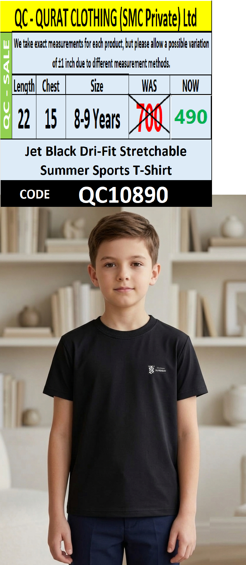 Jet Black Dri-Fit Stretchable Summer Sports T-Shirt QC10890