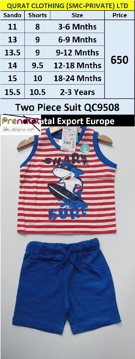 Prenatal Branded Surf Shark Summer Sando Suit Export Europe QC9508