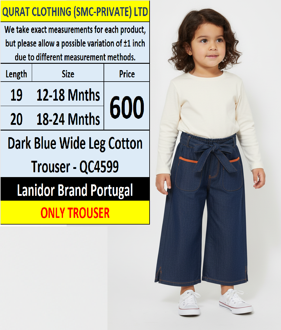 Lanidor Brand Dark Blue Wide Leg Cotton Trouser Export Portugal - QC4599