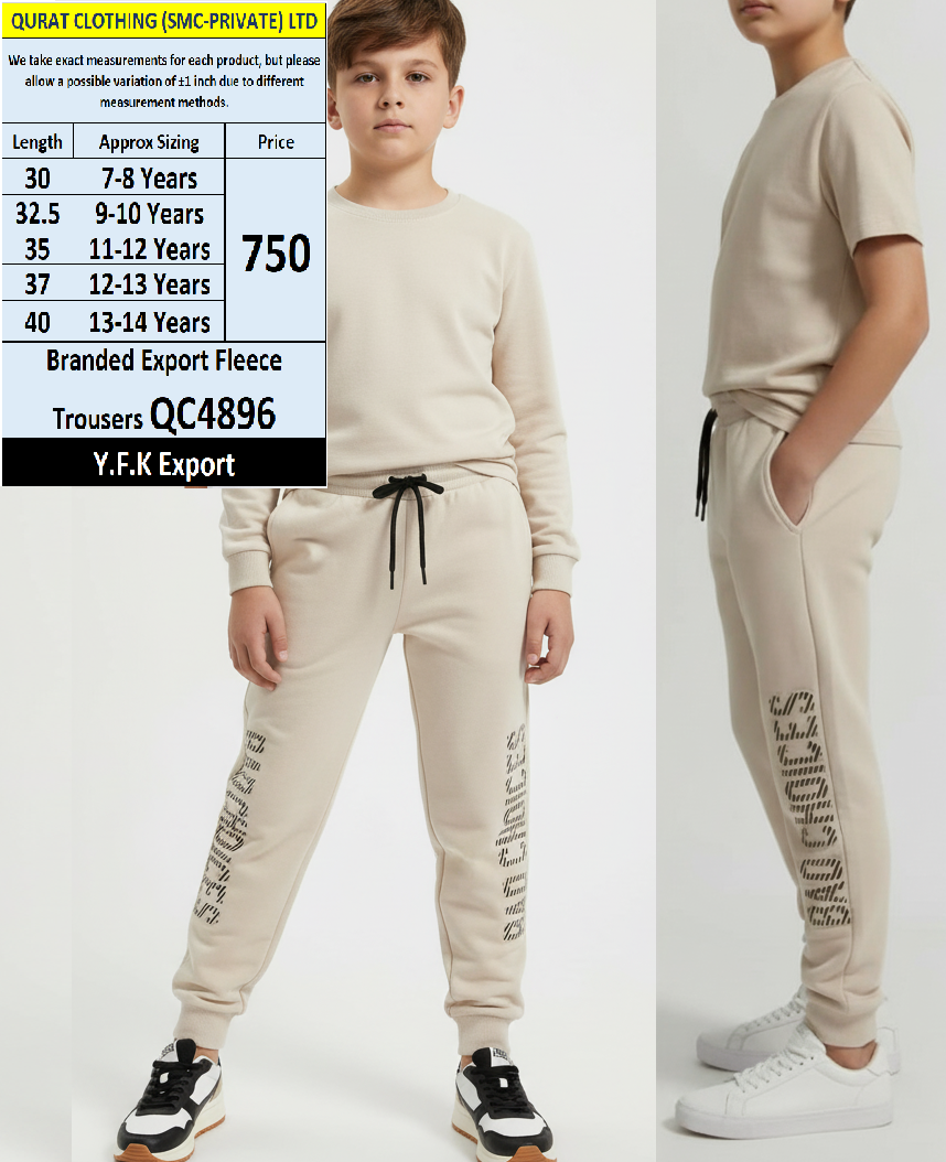 Y.F.K QC4896 Beige Fleece Jogger Trousers – Kids Export with “Bad Choices” Print