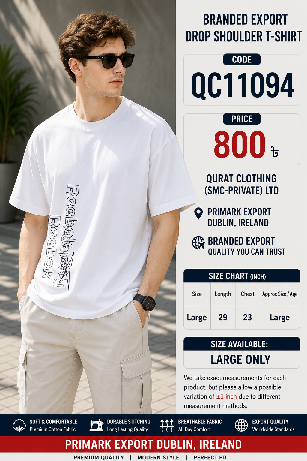 White Reebok Graphic Print Branded Export Drop Shoulder T-Shirt QC11094 – Primark Export Dublin Ireland