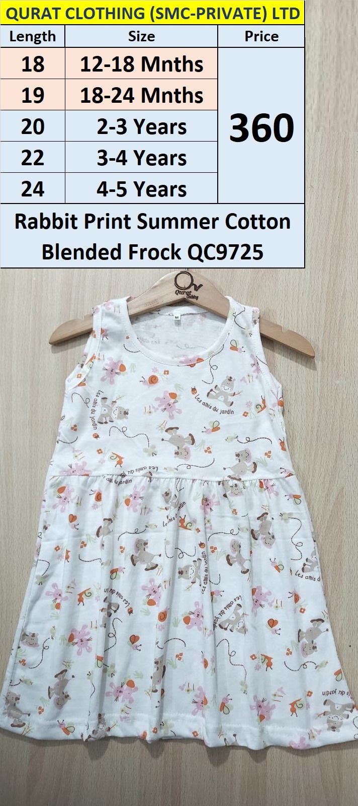 Rabbit Print Summer Cotton Blended Frock QC9725