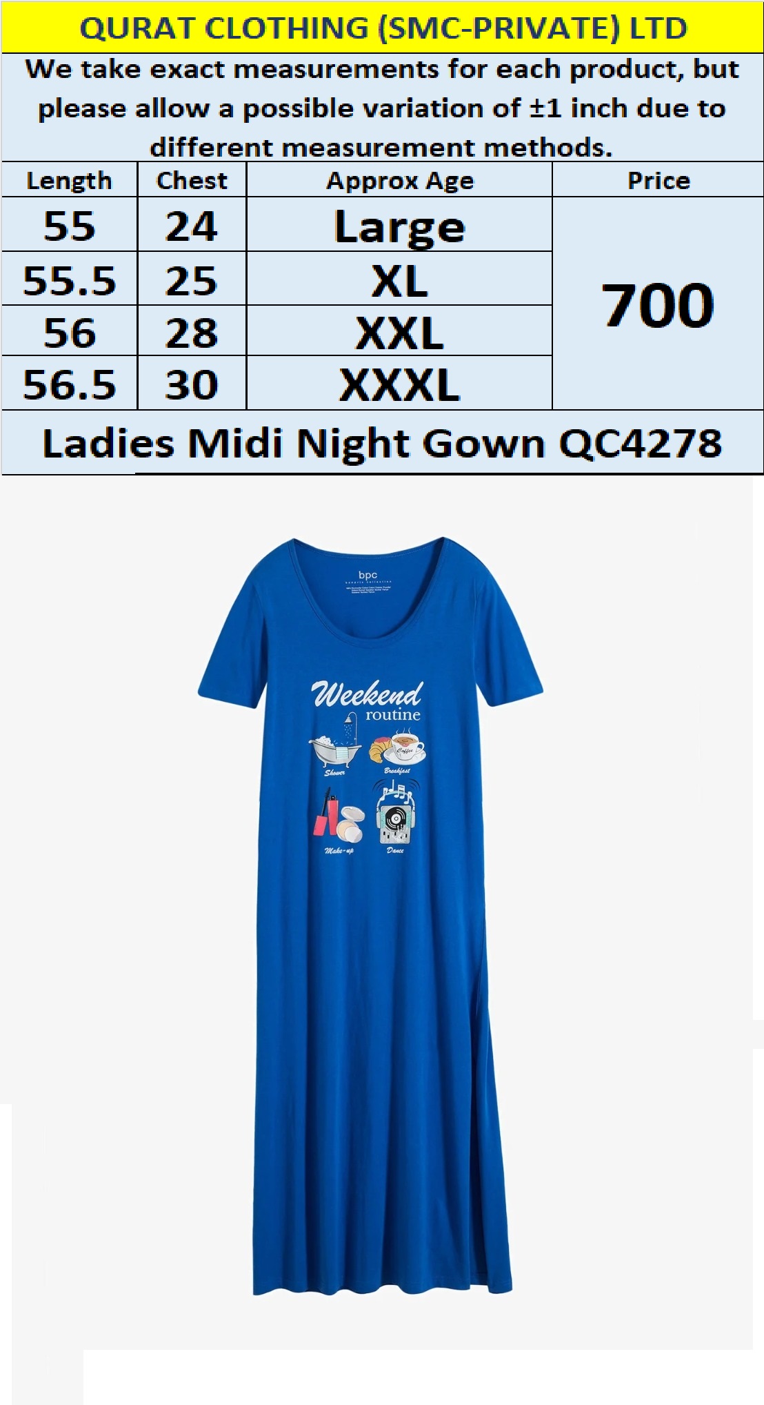Branded Export Midi Nightgown QC4278