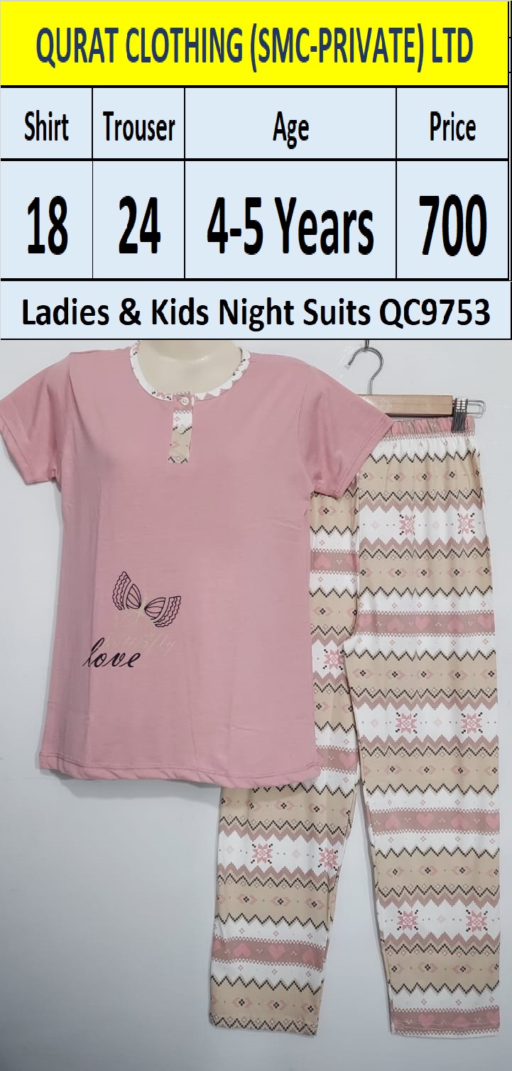 Ladies & Kids Pink Bow Night Suits QC9753