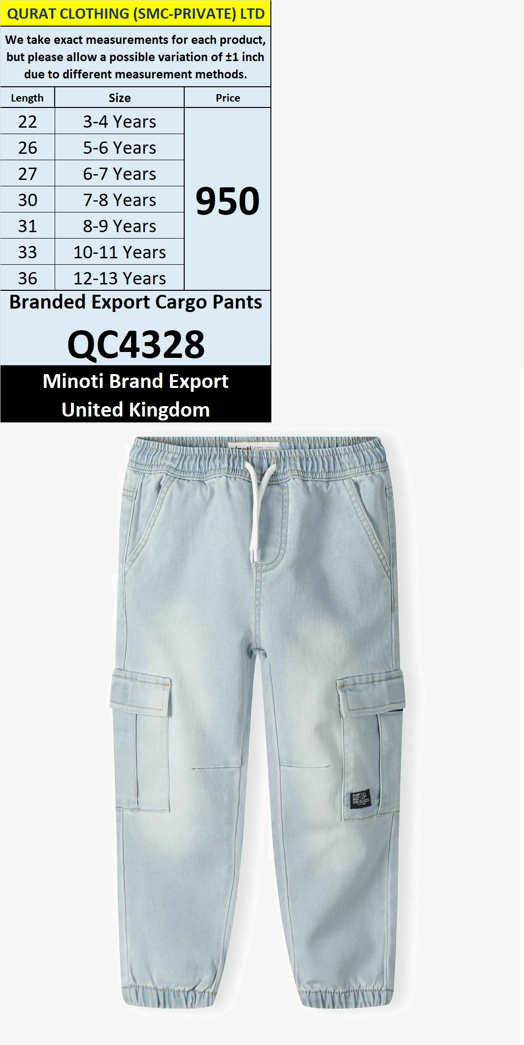 Minoti Brand Cargo Pant QC4328 Export United Kingdom 
