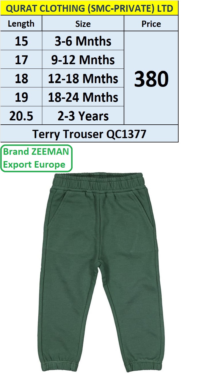 Zeeman Brand Terry Trouser QC1377 Export Europe